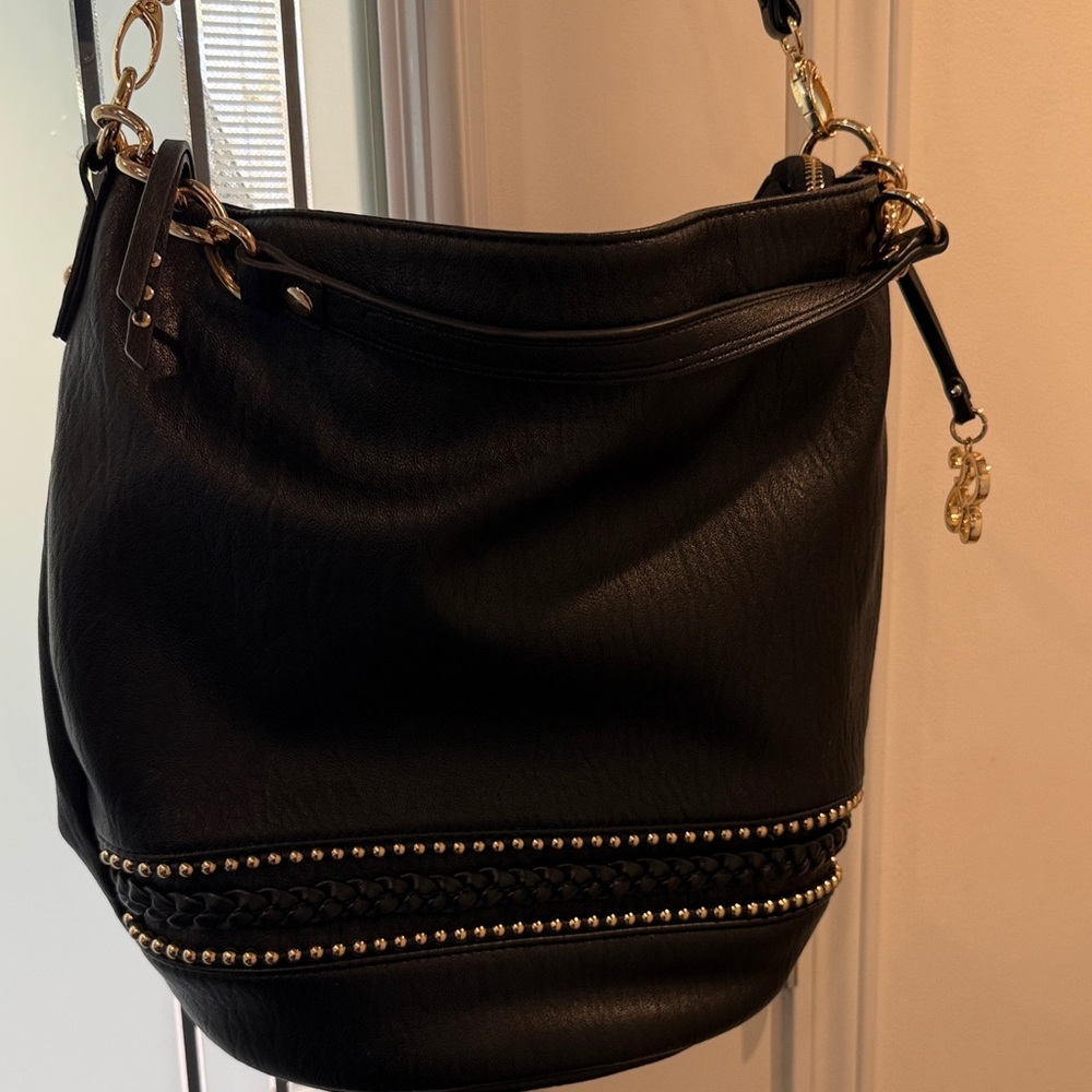 Jessica Simpson Black Hobo Bag with Gold Accents